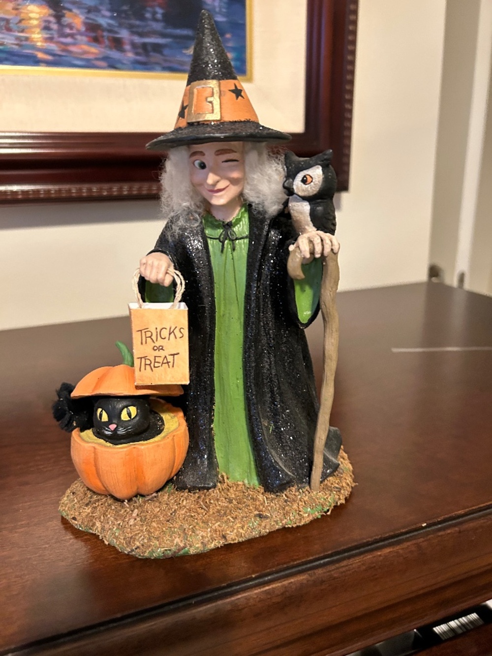 Bethany Lowe Halloween Trick or Treat Callie Witch Black Cat, Pumpkin and Owl